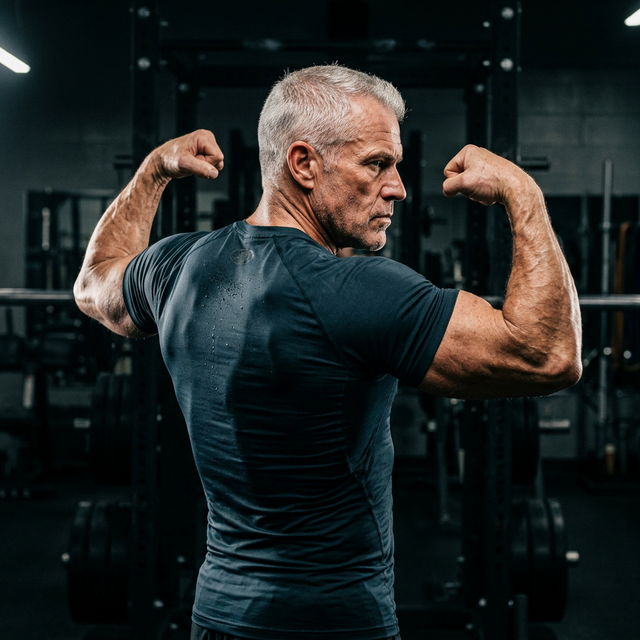 Male athlete building muscle and losing fat